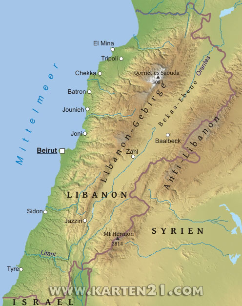 Karte des Libanon